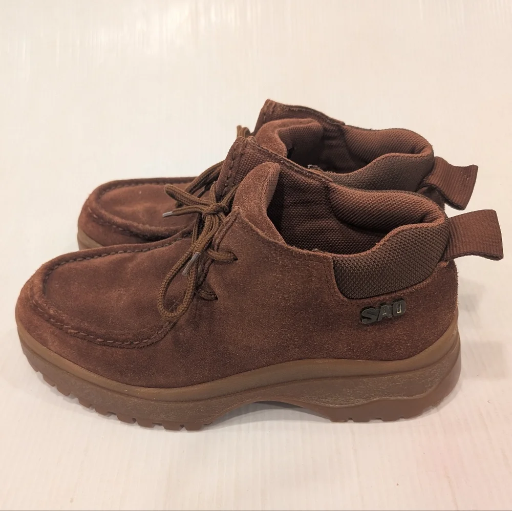 VINTAGE SAO Brown Suede Leather Chunky Chukka Boots Men's Shoes Size 9.5